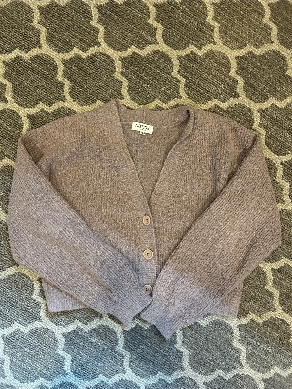 Nation LTD Cropped Button Front Cardigan in Mauve Taupe